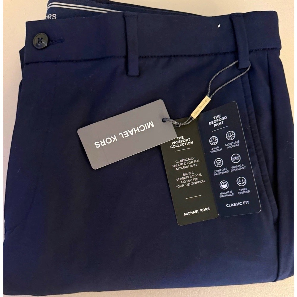 NWT Michael Kors The Bedford Pant Men's 36x30 Navy Blue Straight Pants